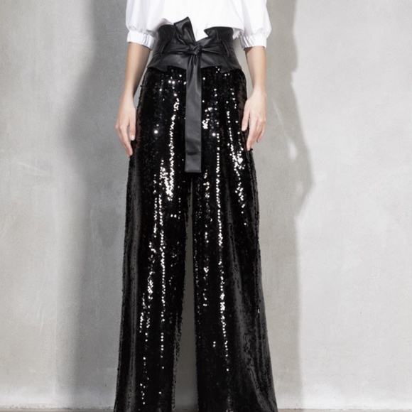 Julia Allert black sequins occasion palazzo pant L - Picture 1 of 8